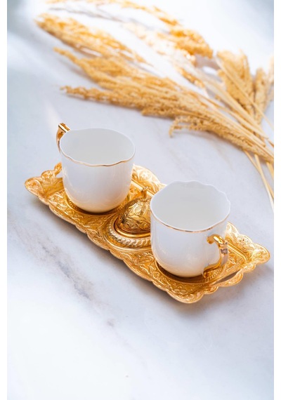 Ayla 2 Kişilik Tepsili Sunum Kahve Fincanı Takımı - 90 Ml Beyaz