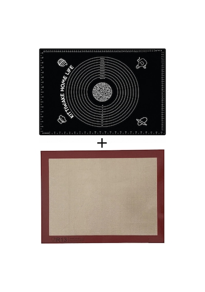 Siyah Silikon Hamur Açma Matı 45x65 Cm + Isıya Dayanıklı Pişirme Altlığı 30x40 Cm Diğer