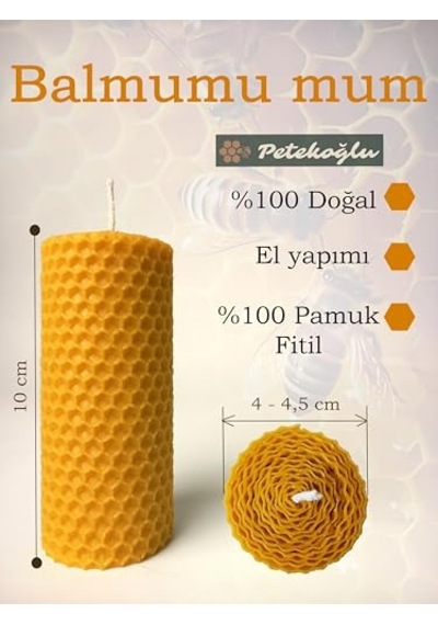 Petekoğlu Balmumu Mum Dekoratif Hediye Kutusu 4 Lü Set Doğal Petek Beeswax Candle Bal Kabağı Jüt Kumaş Enerji Sınıfı A 000 Açık Krem