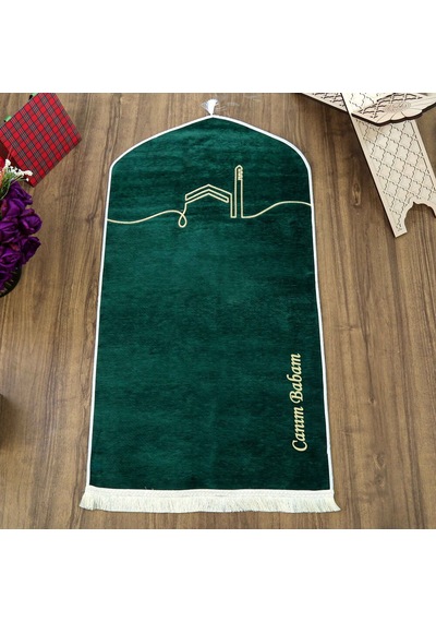 İsme Öze El Kuba Lüks Astarlı Biyeli Seccade-yeşil 66x125cm 565 Gr