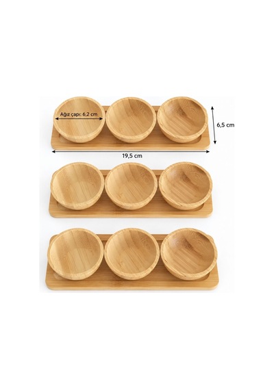 Bambu Üçlü Sosluk Stantlı Üçlü Set Kahverengi
