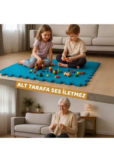 Tatami Zemin Çocuk Odası Halı Ses Yalıtımlı Karo Mat Mavi 50cm