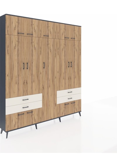 Arges Dolap 12 Raflı 4 Çekmeceli 2 Askılı 220x30x243 Antrasit-çam/aytaşı Atlas Çam/aytası Arges Dolap 12 Raflı 4 Çekmeceli 2 Askılı 220x30x243 Antrasit-çam/aytaşı Atlas Çam/aytası