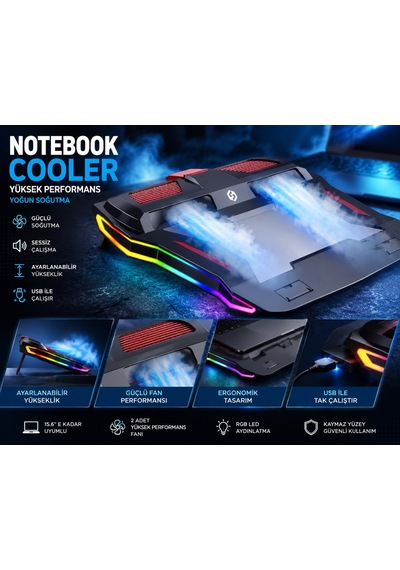 Asus Proart P16'' Uyumlu Rgb Led Işıklı Çift Fanlı Notebook Soğutucu Standı