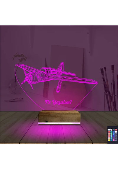 Luvivia Pırpır Uçak Pilot Kişiye Özel 3d Lamba - Masa Gece Lambası V1 Şeffaf