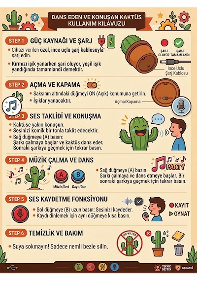 Dans Eden Kaktüs Oyuncak, Konuşan Kaktüs Ses Tekrar Eden 120 Şarkılı Peluş Kaktüs Oyuncak Çok Renkli