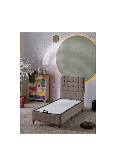Beehanem Bengü Premium Baza + Yatak + Başlık Seti 90x190 Tek Kişilik Keten Kahverengi Modern 3'lü 90 x 190
