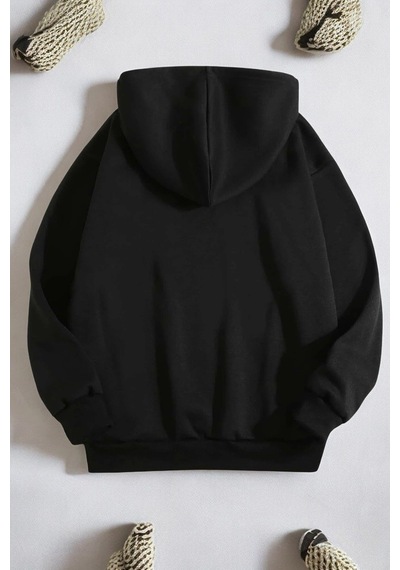 Uyguntarz Mind Life Vibes Baskılı Oversize Sweatshirt siyah