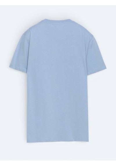 Kip Açık Mavi Düz %100 Pamuk T-shirt