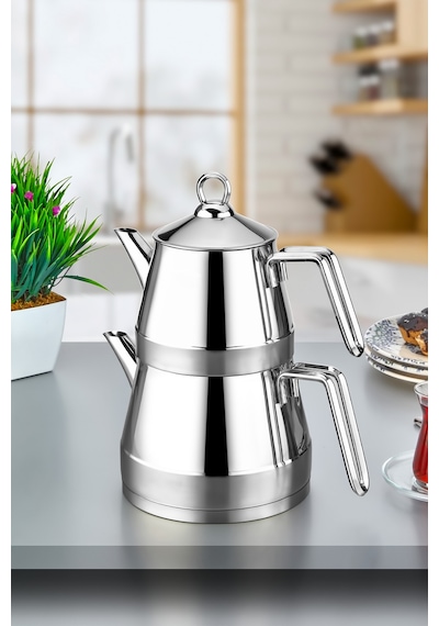 Polochef Venedik Çaydanlık 18/10 Paslanmaz Çelik Büyük Boy Silver Saplı. Gümüş