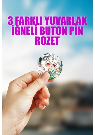Cookie Kingdom White Lily Cookie Çanta Süsü Rozet İğneli Buton Rozet Seti 3 Adet Üçlü