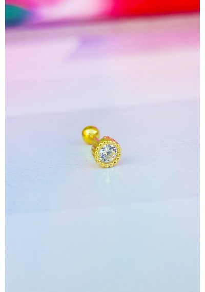 Ithal Tek Taş Gümüş Piercing Küpe-7013 Gümüş
