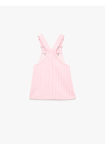 Koton Pamuklu Kare Yaka Askılı Denim Jile Elbise Pınk Strıpe 6smg80001ad Pembe