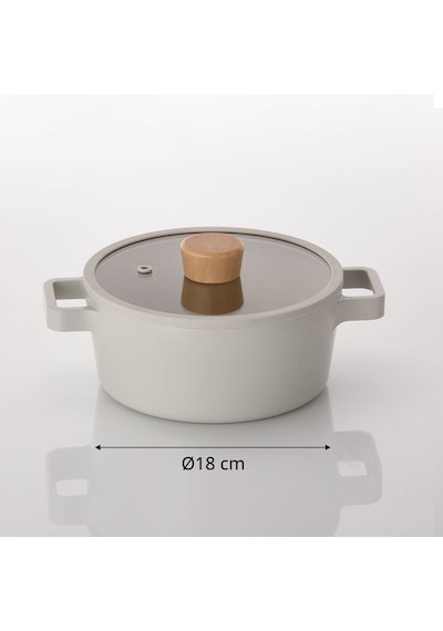 NEOFLAM FİKA ALÜMİNYUM DÖKÜM CAM KAPAKLI TENCERE BEJ 18 CM