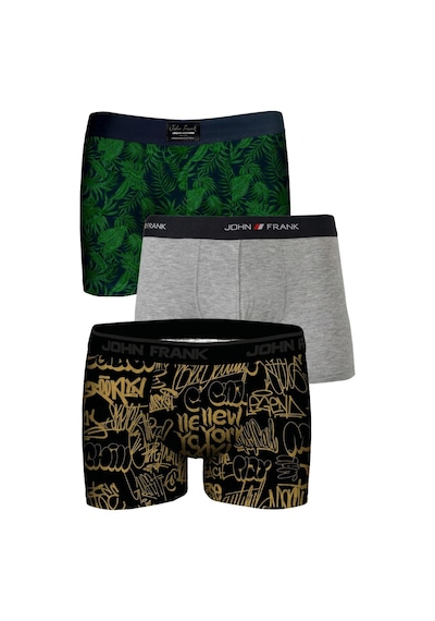 John Frank Logolu Pamuklu 3'lü Paket Boxer Erkek Boxer Jfbs3 Yeşil-gri-ssarı