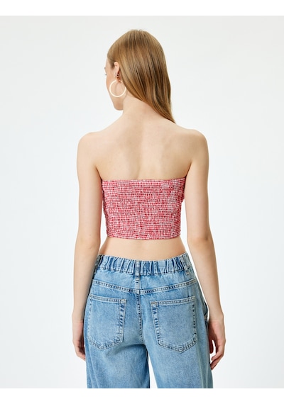 Koton Straplez Büstiyer Pötikareli Crop Kolsuz Gipeli Dantel Detaylı Slim Fit Kırmızı Ekose 4sal30066ıw Kırmızı