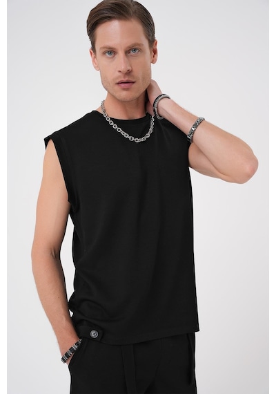 Efor Comfort Fit Bisiklet Yaka Esnek Pamuk Kolsuz Spor Siyah Tişört Ts 898 Siyah