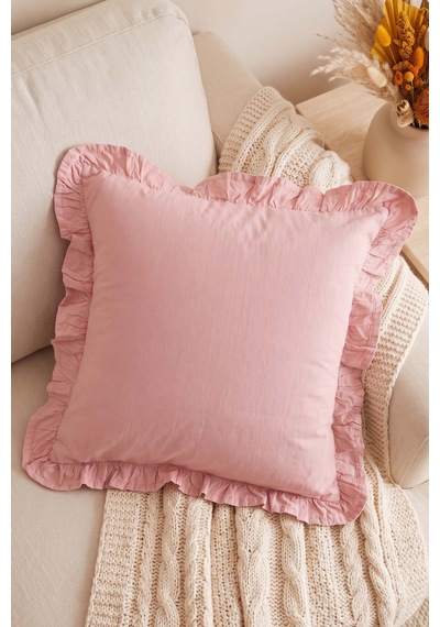 Pembe Fırfırlı Dekoratif Kırlent Kılıfı