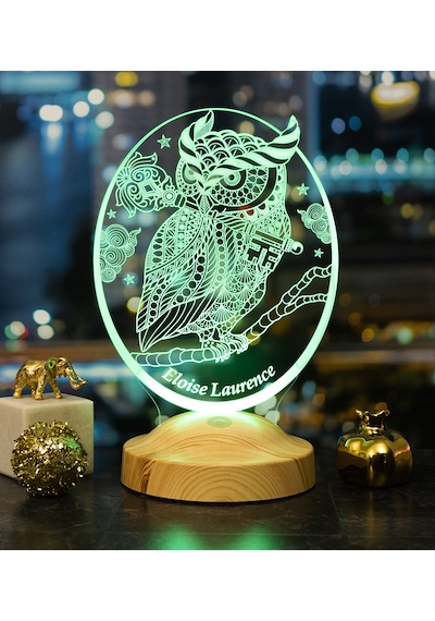 Baykuş Kişiye Özel Led Lamba, Baykuş Tasarımlı 3D Gece Lambası