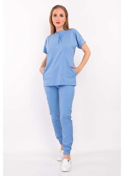 Bebe Mavi Renk Çağla Model Soft Likra Çıt Çıtlı Hakim Yaka Dokto