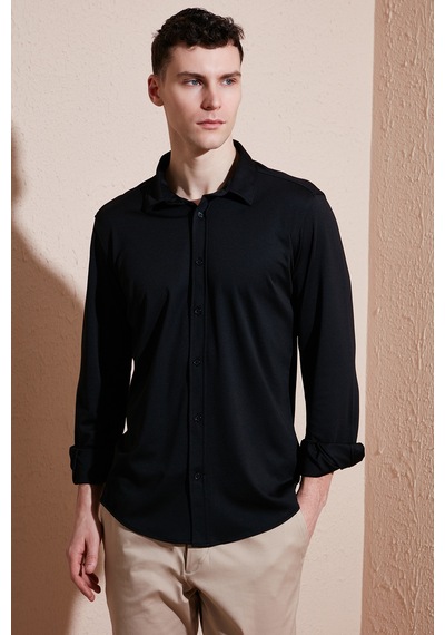 Buratti Pamuklu Regular Fit Düz Yaka Erkek Gömlek Cf25S119628 Siyah