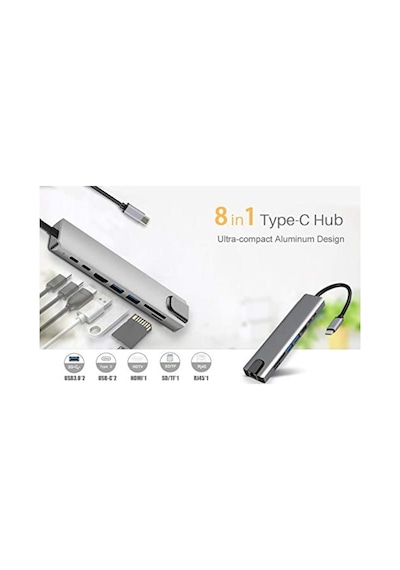 Apple Uyumlu MacBook Pro Air 8In1 Samsung Huawei Xiaomi Type-C Çoğaltıcı Hub