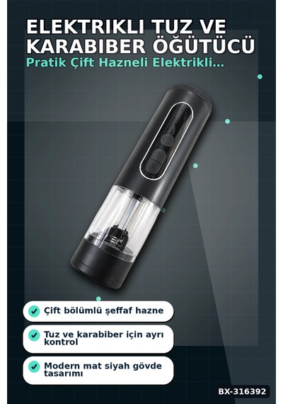 Elektrikli Baharat Ve Karabiber Öğütücü Şarjlı Çift Bölmeli Led Işıklı Bx-316392 Diğer