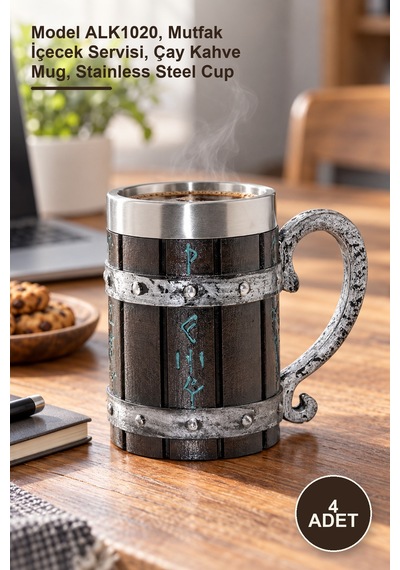4 Adet Paslanmaz Çelik Kupa Bardak Model Alk1020, Mutfak İçecek Servisi, Çay Kahve Mug, Stainless Steel Cup -