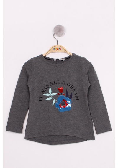 Toontoy Kids Toontoy Kız Çocuk Pullu Güllü Nakışlı T-shirt Antrasit