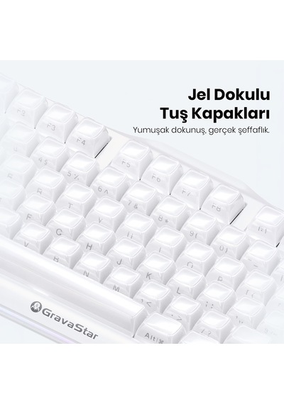 Gravastar Mercury K1 Rgb Kablosuz Mekanik Gaming Klavye, İngilizce Q, Opaline White