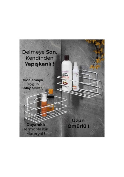 Sas Haus Yapışkanlı Duş Rafı, Delmeden Montaj Banyo Rafı, Paslanmaz Şampuanlık Organizer, Güçlü Yapı Sku: Smg8690010181831 Açık Ahşap