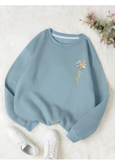 Startmore Çok Renkli Kadın Happy Daısy Özel Renkli Oversize Bisiklet Yaka Pamuklu