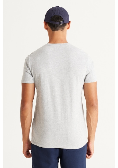 Ac&Co / Altınyıldız Classics Slim Fit Dar Kesim V Yaka Pamuklu Erkek Tişört Gri Melanj