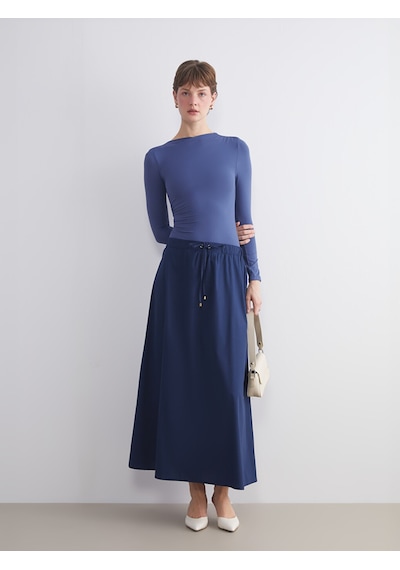 Lcwaıkıkı Classic Lacivert Beli Lastikli Poplin A Kesim Etek