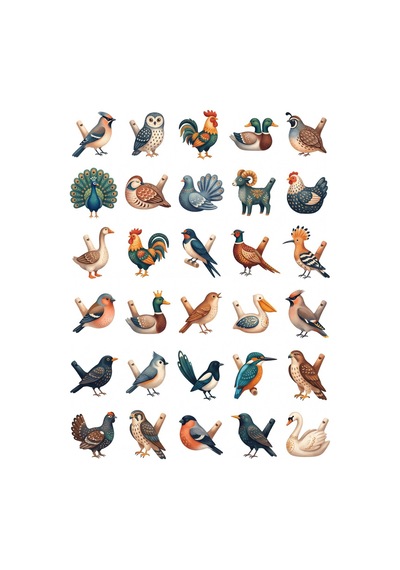 30 Adet Folklorik Seramik Kuş Sticker Seti - Ajanda, Defter, Laptop İçin Çok Renkli