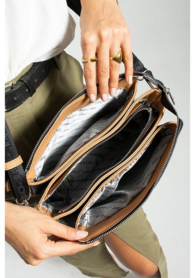 Just Polo Kadın Bol Gözlü Ayarlanabilir Askılı Şık Omuz Çantası Shoulder Bag Siyah Taba
