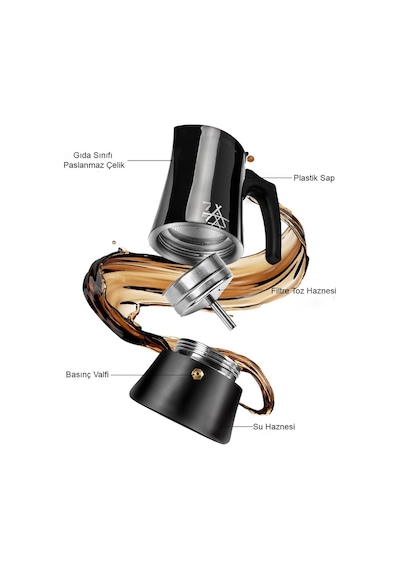 Alocs Taşınabilir Mocha Pot 450 Ml 9 Cup Siyah