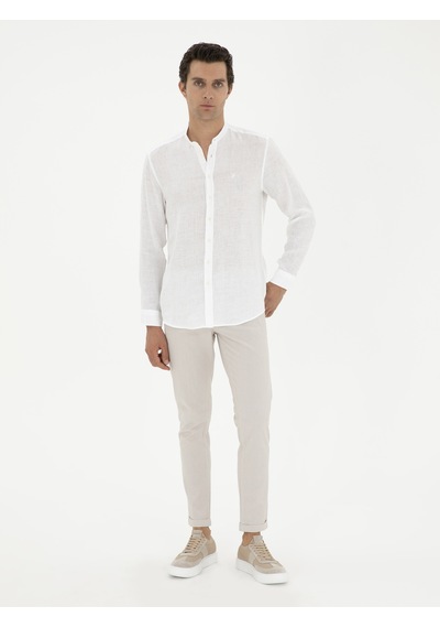 Cacharel Beyaz Regular Fit %100 Keten Gömlek
