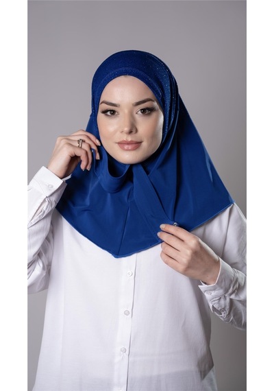 Hürrem Bone Saks Mavisi Pratik Hazır Geçmeli Tesettür Eşarp Sandy Kumaş Arkadan Çıtçıtlı 2206 24