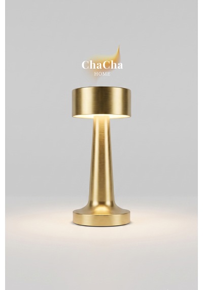 Chacha Home Nova Metal Led Masa Lambası 22x10 Cm - Modern Silindir Başlıklı Lüks Dekoratif Abajur Gold