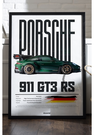 Porsche 911 Gt3 Rs Araba Siyah Ahşap Çerçeveli Poster, Dekoratif Duvar Tablosu
