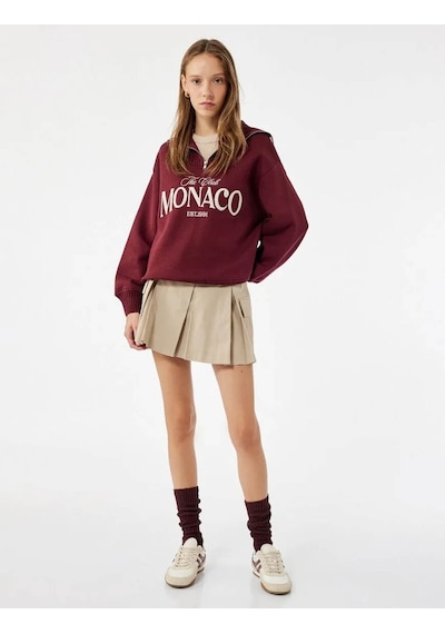 Koton Yarım Fermuarlı Pamuklu Bordo Kadın Sweatshirt 6wal10156ık Bordo