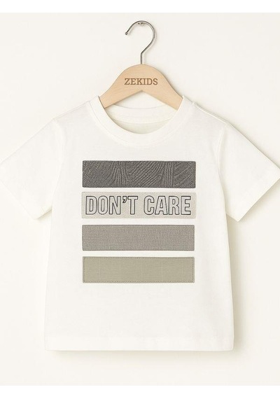 Nanica Kids Erkek Çocuk Aplikeli Don't Care Yazılı T-shirt-16004 Beyaz