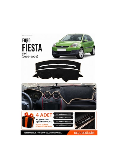 Ford Fiesta Tip 1 2002-2009 Uyumlu Torpido Örtüsü, Torpido Kılıfı - Siyah-bej - Fo007