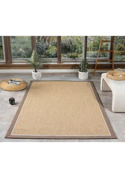 Mariesse Home Çift Bordürlü Hasır Dokulu Sisal Salon Mutfak Koridor Kesme Yolluk Dokuma Makine Halısı 664-bej-bejkahve