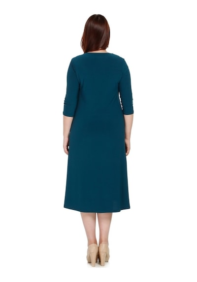 Nidya Moda Büyük Beden Hazır Yakalı Elbise-4079P Petrol