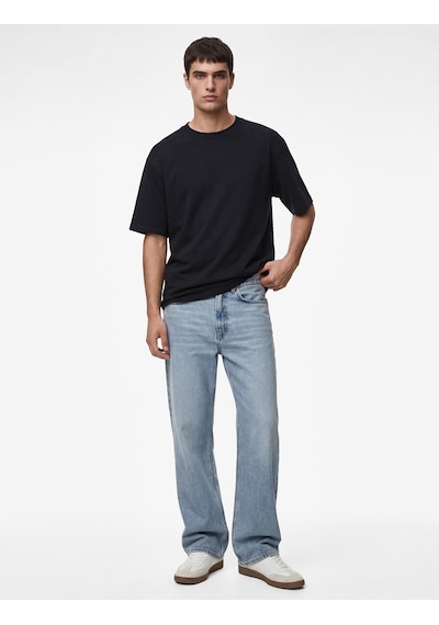 Koton Uzun Kollu Oversize Bisiklet Yaka Kısa Kollu Basic Tişört Lacivert 6sam10400mk