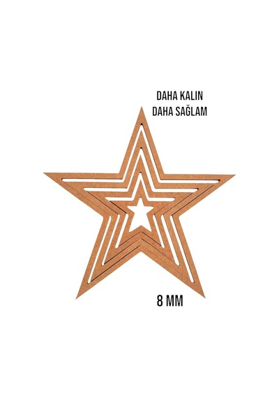4'lü Yildiz Ham Mdf, 8mm Kalınlık, 30 Cm Kasnak, Boyanabilir Vidasız Kasnak, Makrome Halkası