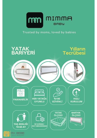150 cm Bebek Çocuk Katlanabilir Güvenlik Yatak Bariyeri Gri