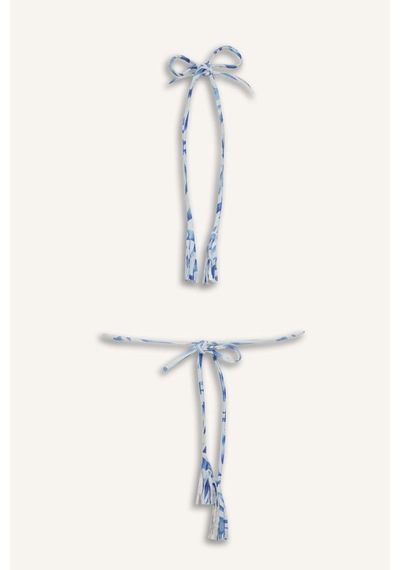 Defacto Regular Fıt Desenli Simli Kumaş Sax Mavi Bikini Üstü H1089ax26smbe114 Mavi-be114